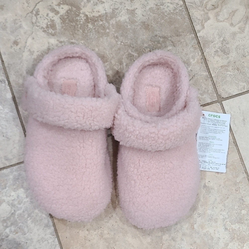 CROCS Women's Pink Fuzzy Slippers